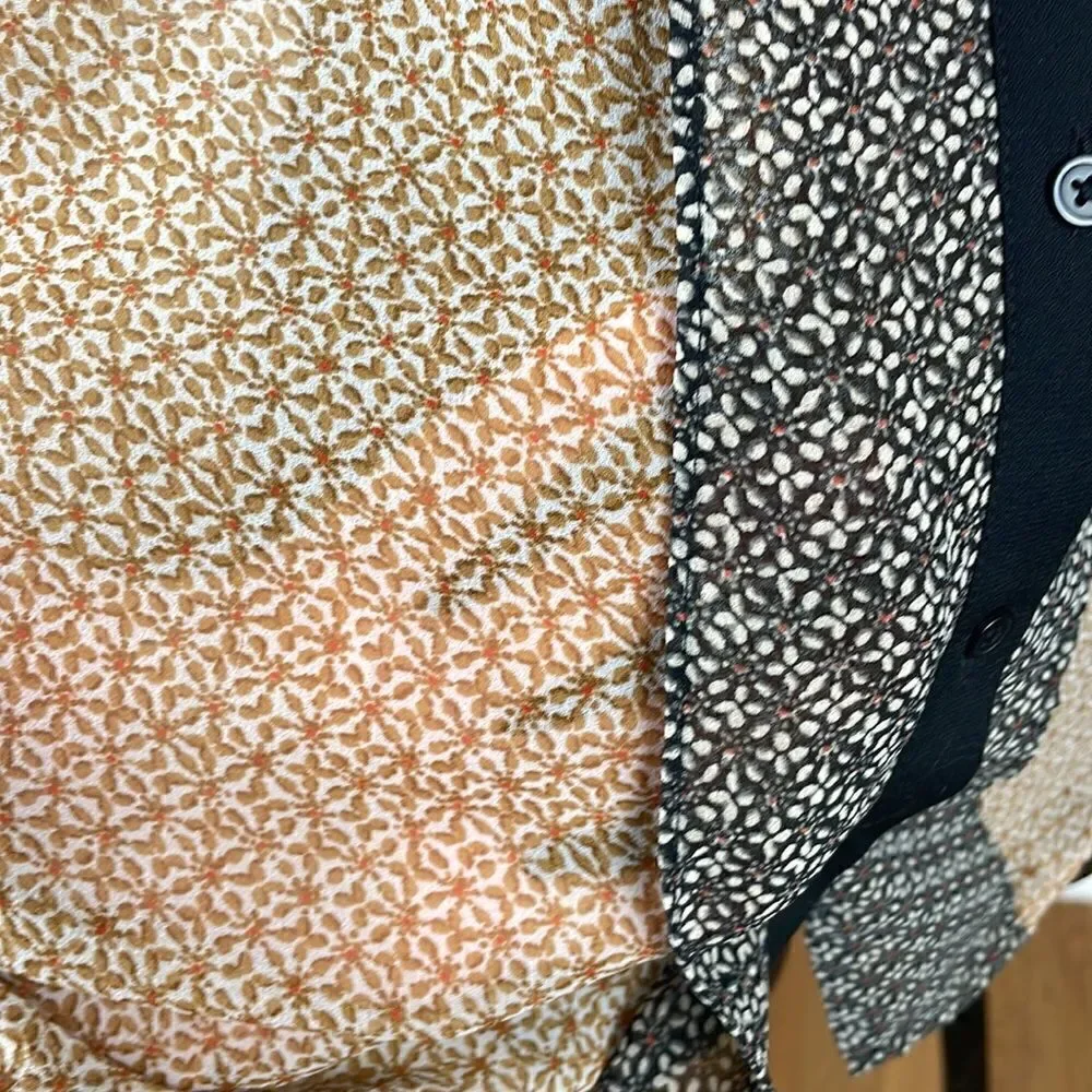 LOFT sheer floral print button front blouse puff sleeve black mustard red white